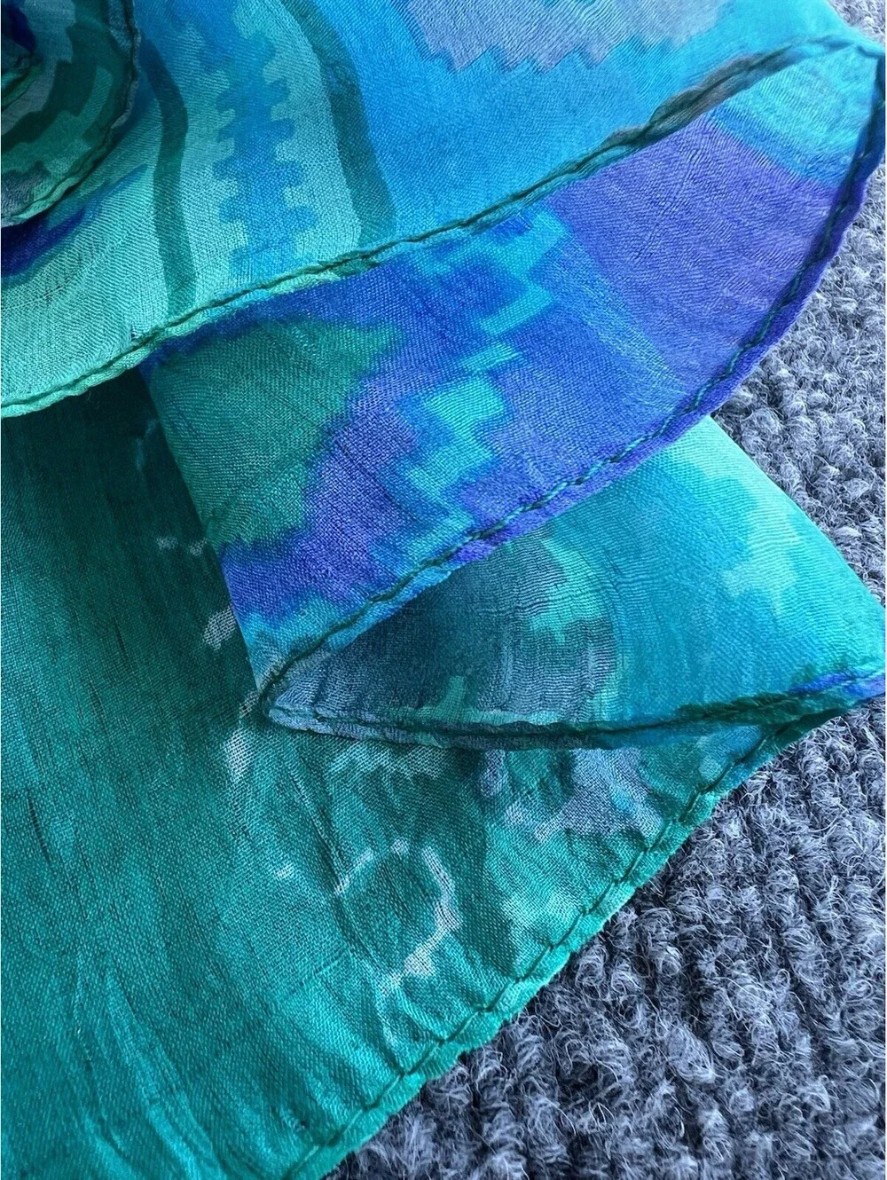 lightweight printed blue Green Scatf saree beach sarong Wrap 67”X40”.